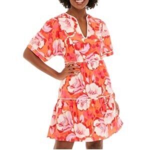 Vince Camuto floral Short Sleeve Linen Blend Dress size 10